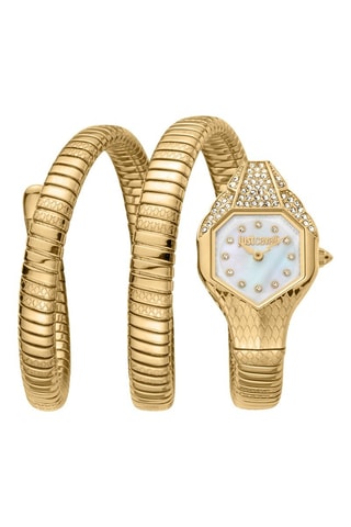 Stalen Quartz Horloge met Tsjechische Kristallen - Goudkleurig en Wit