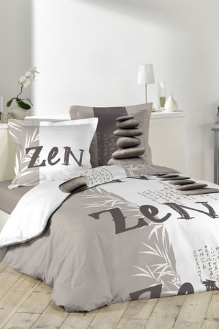 Conjunto de edredão em algodão 42 fios/cm² Galets zen - Bege e branco 