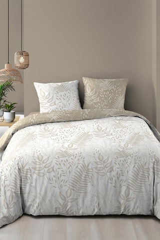 Parure de couette  en coton 57 fils/cm² Cassia - Blanc et taupe