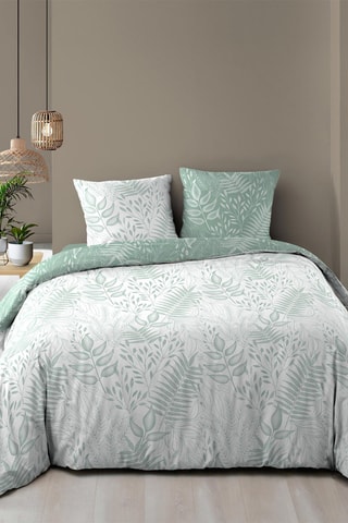 Parure de couette en coton 57 fils/cm² Cassia - Vert sauge et blanc