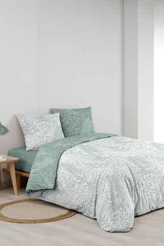 Parure de couette en coton 57 fils/cm² Cassia - Vert sauge et blanc