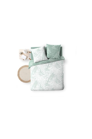 Parure de couette en coton 57 fils/cm² Cassia - Vert sauge et blanc
