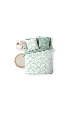 Conjunto de edredão em algodão 57 fios/cm² Malia - Verde-sálvia e branco
