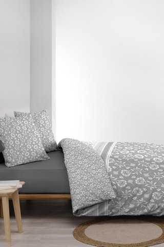 Parure de couette Flavie en coton 105 fils/cm² - Blanc et gris