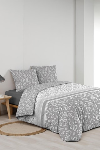 Parure de couette Flavie en coton 105 fils/cm² - Blanc et gris