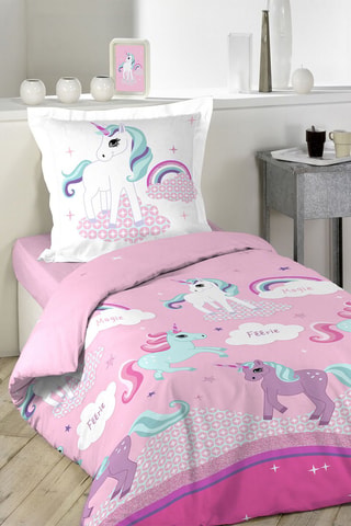 Parure de couette en coton 42 fils/cm² Licorne - Rose
