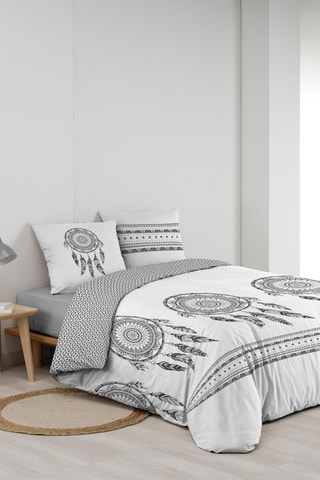 Conjunto de edredão em algodão 42 fios/cm² Indian Dream - Cinzento e branco