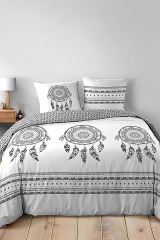 Conjunto de edredão em algodão 42 fios/cm² Indian Dream - Cinzento e branco