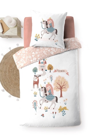 Parure de couette en coton 42 fils/cm² Lilibelle - Blanc et rose