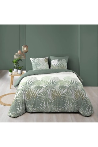 Parure de couette en coton 57 fils/cm² Nymea - Blanc et vert