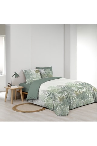 Parure de couette en coton 57 fils/cm² Nymea - Blanc et vert