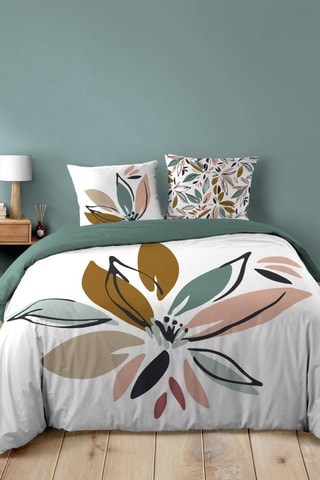 Conjunto de lençóis em algodão 42 fios/cm² Octavia - Branco e verde