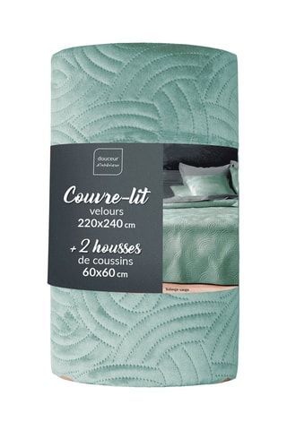 Couvre-lit et taies d'oreiller en velours Solange - Sauge