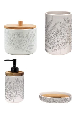 Distributeur de savon, Verre, Porte-savon et Pot en céramique Amber - Blanc et gris