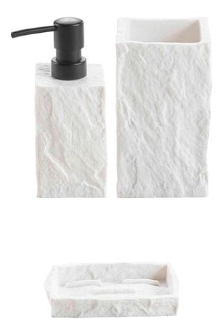 Distributeur de savon, gobelet et Porte-savon Stony - Blanc