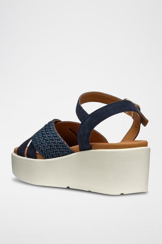Sandales compensées en cuir de veau nubuck Xand - Bleu marine