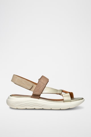 Sandales en cuir Spherica - Marron clair et argenté