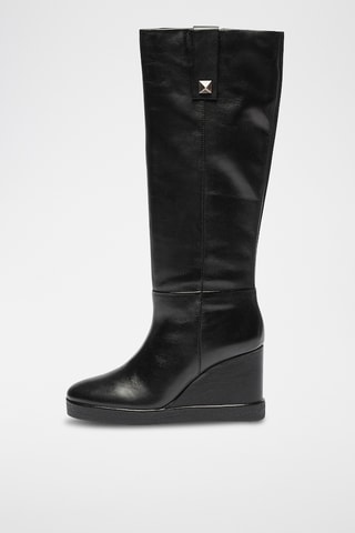 Botas de piel de cuña Elidea - Negro