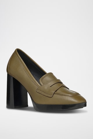 Mocassins à talons en cuir Teulada - Vert olive