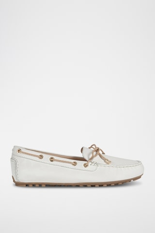 Chaussures bateau en cuir nappa Leelyan - Blanc et beige