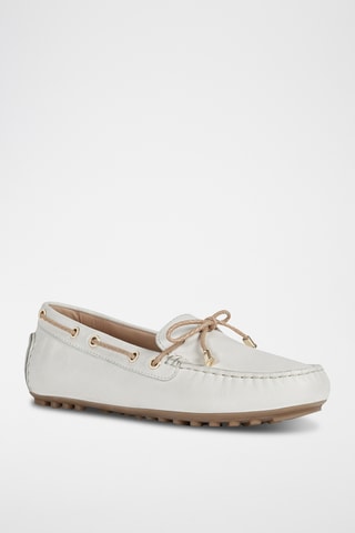 Chaussures bateau en cuir nappa Leelyan - Blanc et beige