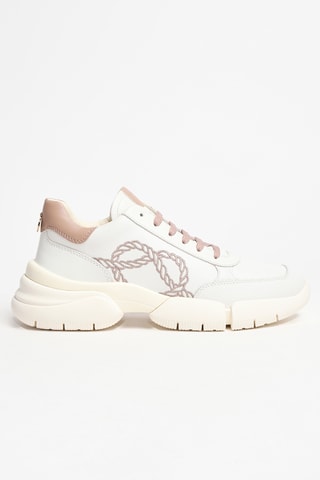 Zapatillas de piel plena flor de cuña - Blanco