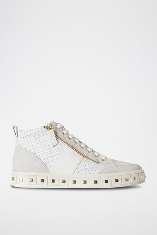 Zapatillas altas de piel napa y nobuk Leelu - Blanco y gris