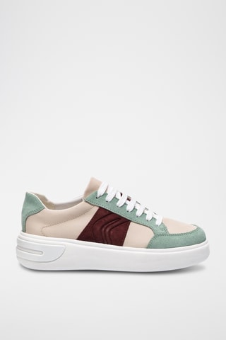 Zapatillas de piel con plataforma Ottaya - Beige y verde agua