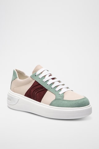 Zapatillas de piel con plataforma Ottaya - Beige y verde agua