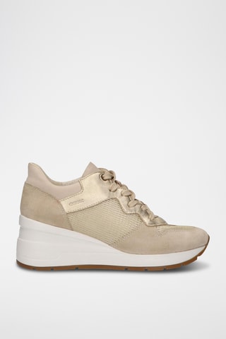 Zapatillas de piel de cuña Zosma - Beige y topo