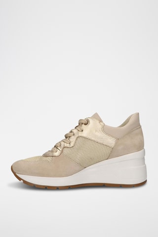 Zapatillas de piel de cuña Zosma - Beige y topo