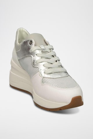Zapatillas de piel de cuña Zosma - Plateado y blanco