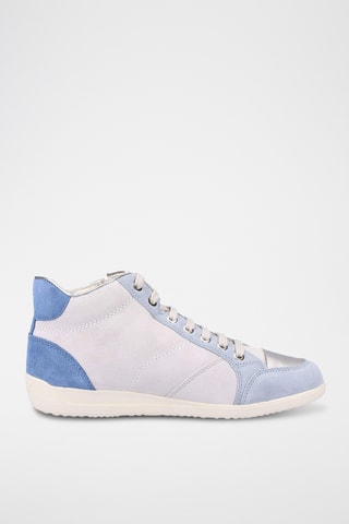 Zapatillas altas de piel Myria - Blanco y celeste