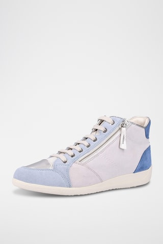 Zapatillas altas de piel Myria - Blanco y celeste