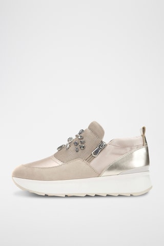 Zapatillas de piel de cuña - Beige