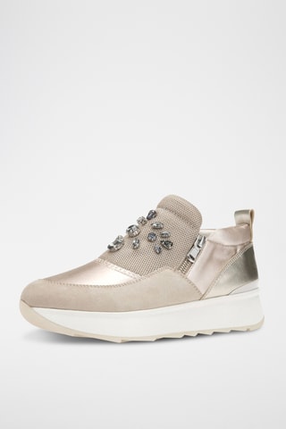 Zapatillas de piel de cuña - Beige