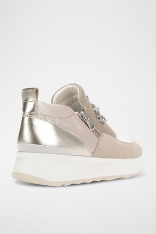 Zapatillas de piel de cuña - Beige