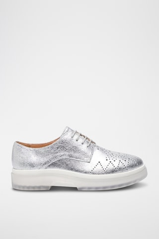 Zapatillas de piel con plataforma - Plateado