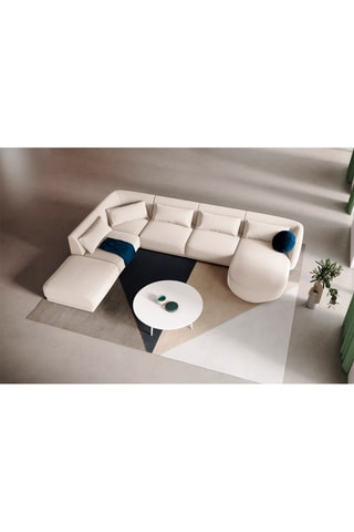 Canapé d'angle gauche panoramique Tulum - Beige - 6 places - En tissu synthétique - Toucher velours