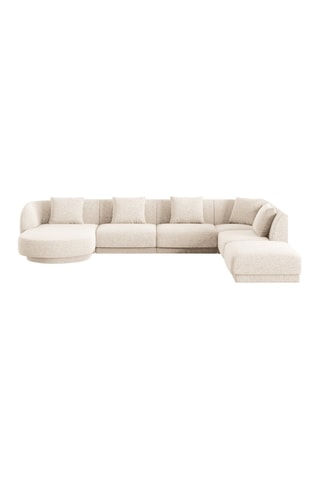 Canapé d'angle droit panoramique Tulum - Beige clair - 6 places - Tissu chenille