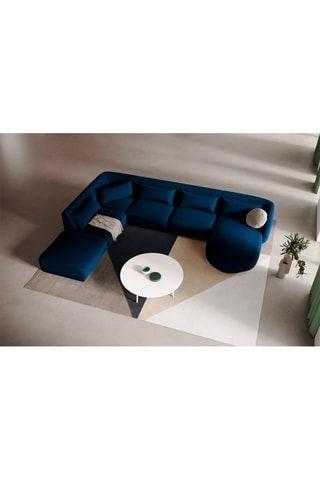 Canapé d'angle gauche panoramique Tulum - 
Bleu roi - 6 places - Tissu velours