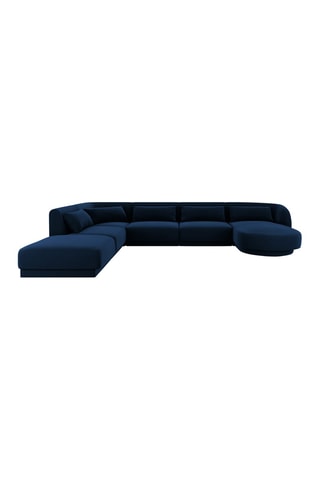 Canapé d'angle gauche panoramique Tulum - 
Bleu roi - 6 places - Tissu velours