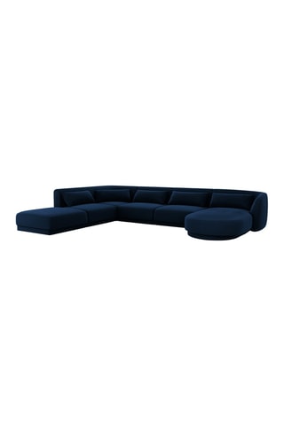 Canapé d'angle gauche panoramique Tulum - 
Bleu roi - 6 places - Tissu velours