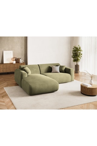 Canapé d'angle gauche - Vert olive - 4 places - En tissu velours