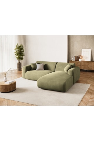 Canapé d'angle droit - Vert olive - 4 places - En tissu velours