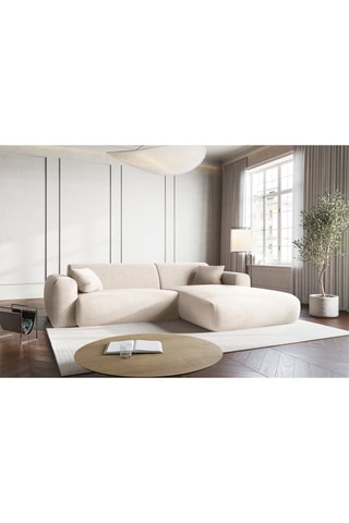Canapé d’angle Nolio - Beige chiné - 4 places - Toucher velours