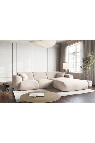 Canapé d’angle Nolio - Beige chiné - 4 places - Toucher velours