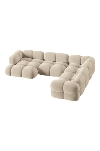 Canapé d'angle droit panoramique Loretto - Beige clair - 5 places - Toucher velours