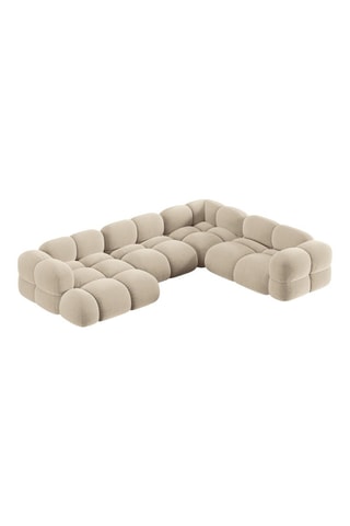 Canapé d'angle droit panoramique Loretto - Beige clair - 5 places - Toucher velours