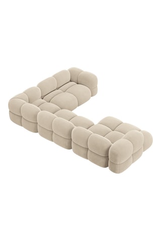 Canapé d'angle droit panoramique Loretto - Beige clair - 5 places - Toucher velours